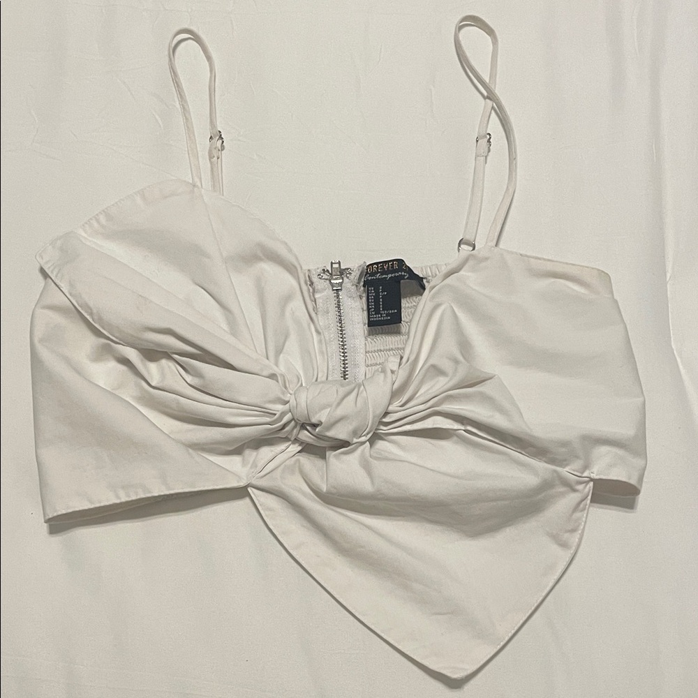 Forever21 White Bow Crop Top